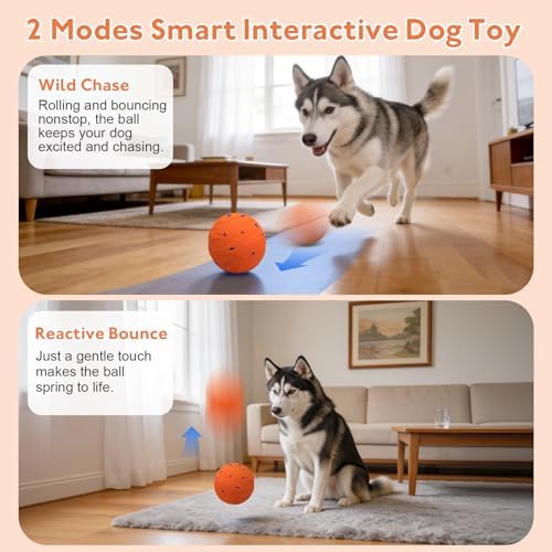 Interactive Dog Ball, Pet Toys Balls Automatic Moving & Bouncing Toy for Small Medium Large Dogs, Solid E-TPU & IPX7 Waterproof, Active Rolling Puppy Toy for Exercise and Boredom Relief(Orange)