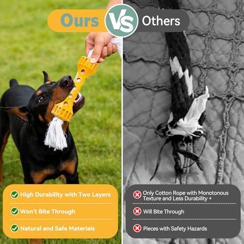 Indestructible Dog Toys for Aggressive Chewers, Rubber Rope Dog Chew Toys for Teething for Medium/Large Dogs, Interactive Dog Toys to Keep Them Busy Outdoors, Cream Flavor, Yellow/White