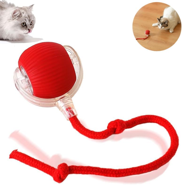 Interactive Cat Toys Balls,Automatic Moving Cat Balls, Cat Toys for Bored Indoor Cats（Red）