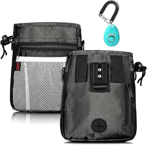 SZO Dog Training Treat Pouch with Training Clicker, Black