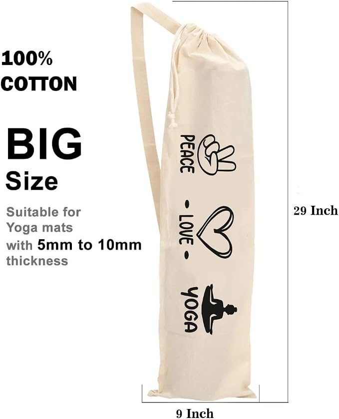 Mayatra's Organic Large Yoga Mat Tote Bag Cover -100% Cotton Lightweight,Washable Yoga Dust Bag With Adjustable Strap Unisex, Peace
