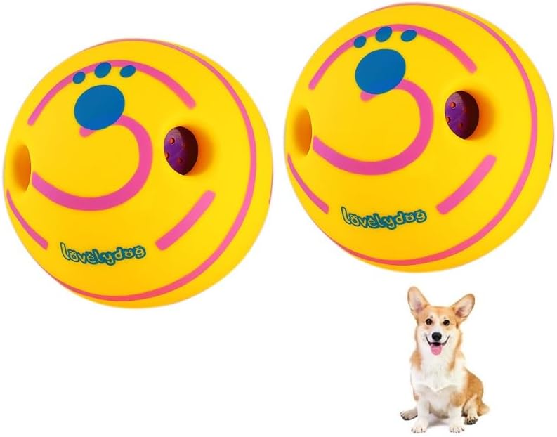 Wobble Giggle Ball for Dogs Durable Interactive Dog Toys for Small Medium Large Dogs (Yellow/Pink, XL/5.12 inch)