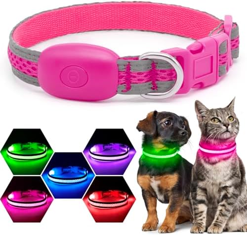 Flashseen LED Dog Collar, Light Up Dog Collar USB Rechargeable, Pink, XS