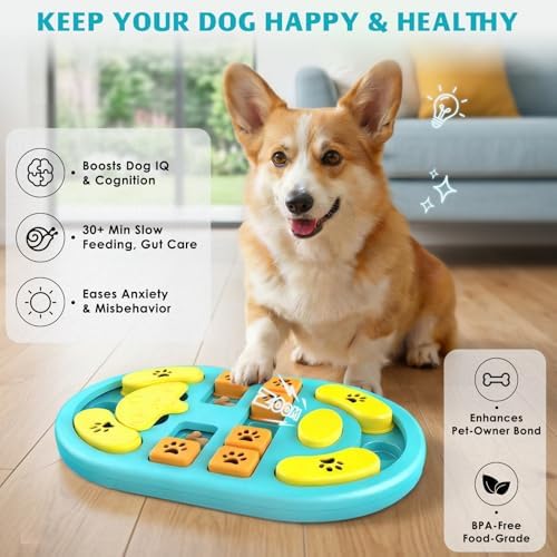 Dog Puzzle Toy, Interactive Treat Dispensing Toys, Blue | Dog Enrichment Toys, IQ Training & Mental Stimulation, Non-Slip Slow Feeder, For Puppies Small Medium Large Dogs Cats