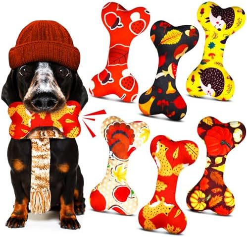 6 Pcs Fall Dog Toys Bone Shaped Thanksgiving Dog Chew Toy