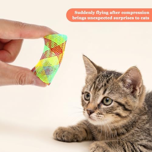 50 Pcs Fun Tubes Cat Toy Kitty Spring Coil Toys Colorful Indoor Interactive Mesh Telescopic Cats Tube for Attract Pet to Hunt Swat Bite Chase Pounce Scratching