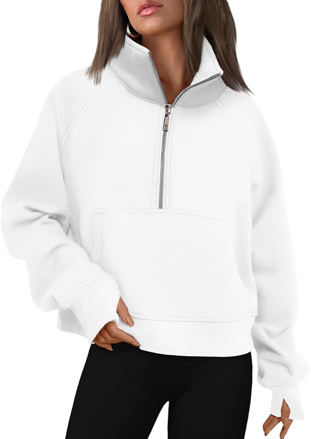 AUTOMET Womens Sweatshirts Half Zip Fleece Pullover Fall Outfits | Fall Fashion Clothes 2026,Cropped Sweatshirts,Cute Y2k Tops,Quarter Zipper Sweater,Winter Loungwear Outfits