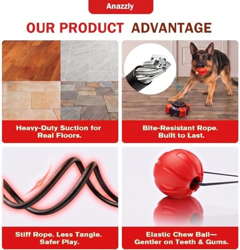 Interactive Dog Tug Toy, stim Teeth chew Toy for Dogs Solo Play-red