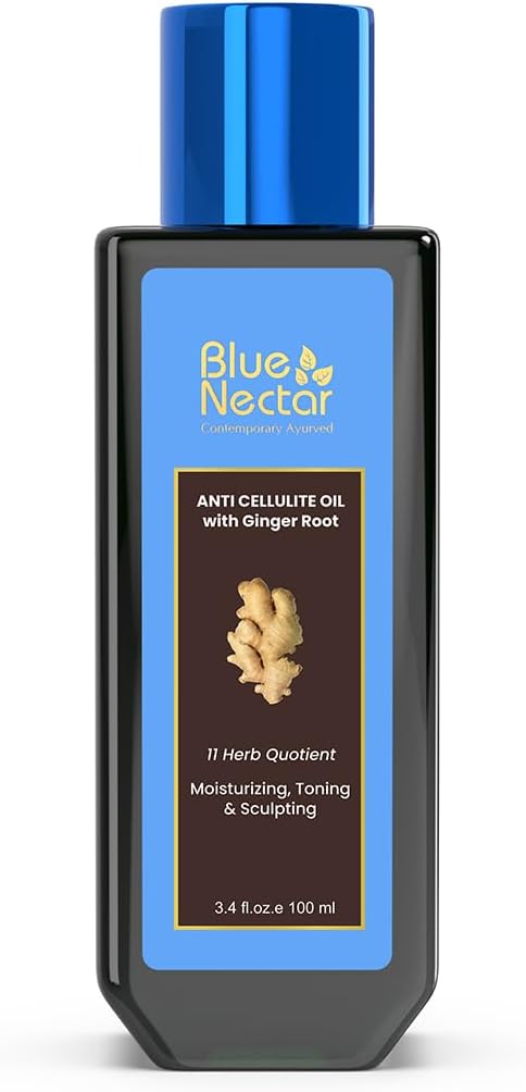 Blue Nectar Ginger Oil Anti Cellulite Body Massage Oil for Skin Tightening, Toning & Hydration | Authentic Ginger Root Massage Oil with Plant Based Vitamin B & C for Women and Men (11 Herbs,3.4 FlOz)