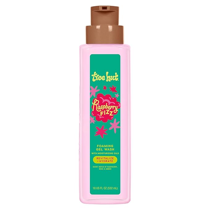 Tree Hut Raspberry Fizz Foaming Gel Body Wash, Mothers Day Gifts, Hydrating & Moisturizing Shower Gel for Soft, Glowing Skin, Fruity Scent, 18 fl oz