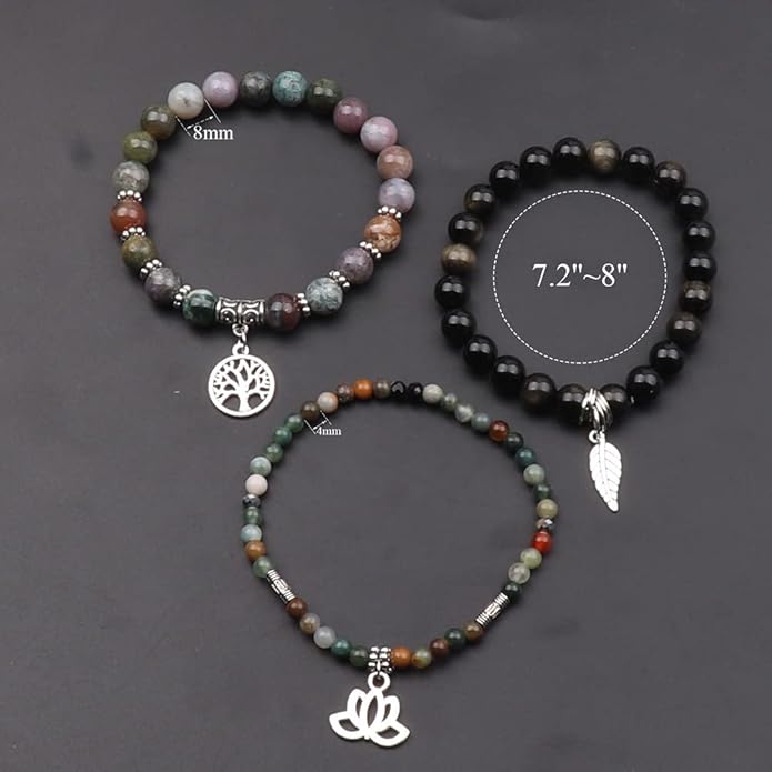 UEUC Tree of Life Yoga Healing Stone Bracelets,Multilayer Lotus Chakra Stone Reiki Bracelet Sets,Anxiety Crystal Natural Stone,for Women Stress Relief