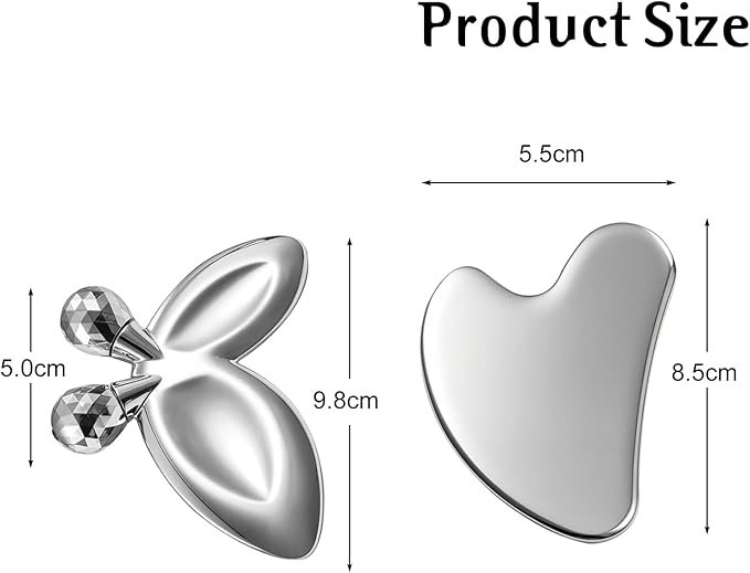 erdnretl Gua Sha Facial Tools and Face Roller Set, Stainless Steel Facial Sculpting Eyes Roller Guasha for Face, Chin & Jawline Sculpting,Skin Care (Stainless Steel)
