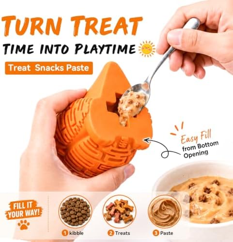 Stuffable Dog Toys for Chewer, Natural Rubber Treat Dispensing Dog Toys, Dog Chew Toy for Medium Dogs, Interactive Puzzle Dog Toy, Tough Dinosaur Treat-Filling, Teething Cleaning, Fetch & Training