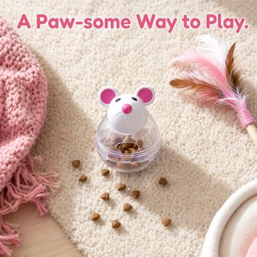 Beige Mouse Cat Treat Toy, Interactive Food Dispenser Chew Plaything