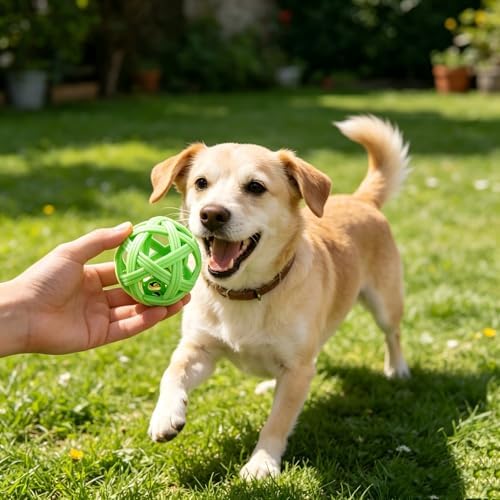 2PCS pet Bell Ball Toy,Suitable for Dogs, Cats, and Other Animals. Safe and Durable, bite-Resistant Design, Promotes Activity, an Essential Daily Plaything for Pets. (Green and Yellow)