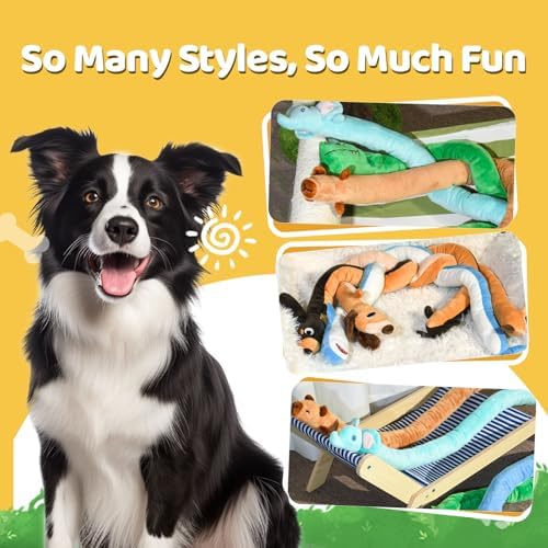 Puffluv Long Squeaky Dog Toys,Soft Crinkle Chew Plush Animal Shape to Reduce Boredom Keep Doggie Busy,Cute Pet Interactive for Puppies &Adult Dog-Beagle