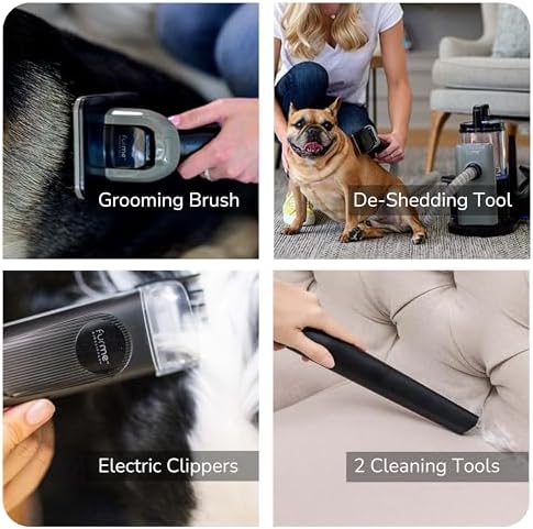 FURME Professional Plus Pet Grooming Vacuum Kit - Cat & Dog Grooming Kit for Easy Pet Care at Home, Quiet & Safe Dog Hair Remover Machine with Brush, Clipper, Shedding & Cleaner Tools & 2L Canister