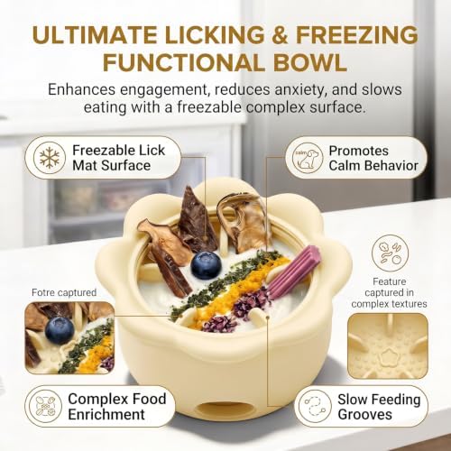 Interactive Dog Puzzle Toy for Freezable Licking&Treat Dispensing | Interactive Slow Feeder,Fill with kibble, or create freezable treats,Suitable for outdoor use, For All Dogs (Beige, Rabbit)