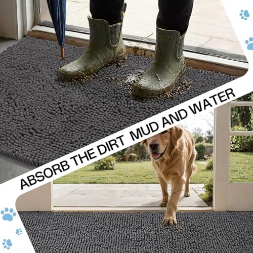 Amyracel Dirt Trapping Door Mat, 48" x 72" Large Absorbent Dog Door Mat for Muddy Paws, Quick Dry Non Slip Chenille Mud Mat for Dogs, Machine Washable Entry Indoor Entryway Rug for Inside Floor