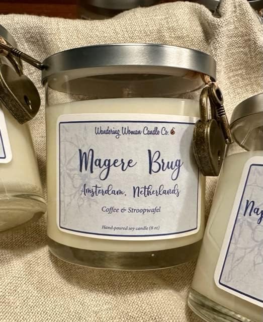 Wandering Woman Candle Company 8 oz Soy Wax Candle (Magere Brug, Amsterdam: Coffee & Stroopwafel)