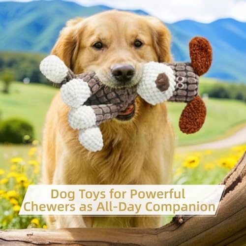 Dog Toys for Aggressive Chewers, 2026 New Indestructible Dog Toy, Interactive Dog Squeaky Toys Soft Puppy Chew Toy for Small Dogs (Brown+Green)