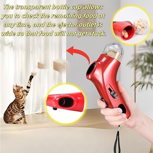 Cat Treat Launcher Gun – Interactive Pet Treat Shooter for Cats & Dogs, Handheld Cat Treat Dispenser, Pet Snack Catapult, Dog Food Launcher Toy for Training & Play (Red)