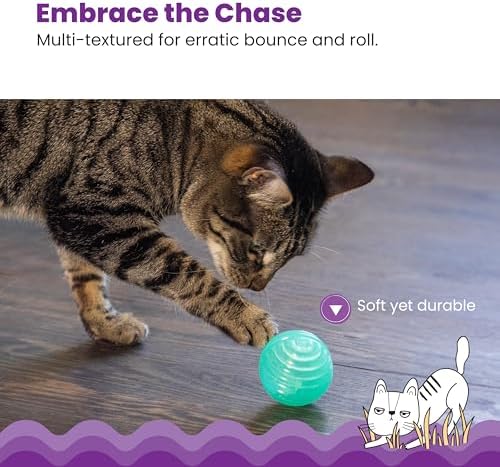 Catstages Ball Treat Stuffer Cat Toy – Interactive Treat Dispensing Ball for Cats, Mental Stimulation & Physical Exercise, Soft & Durable, Green (Pack of 2)
