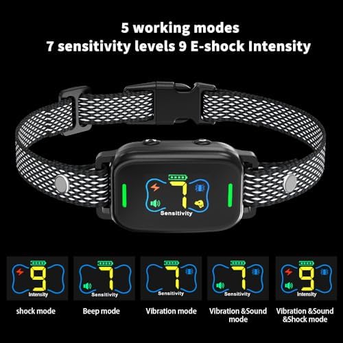 Dog Bark Collar, Takilar Rechargeable Bark Collar for Dogs, Smart Anti Barking Training Collar with 7 Adjustable Sensitivity and 9 Shock Intensity, Bark Shock Collar with Beep Vibration Shock (Navy)
