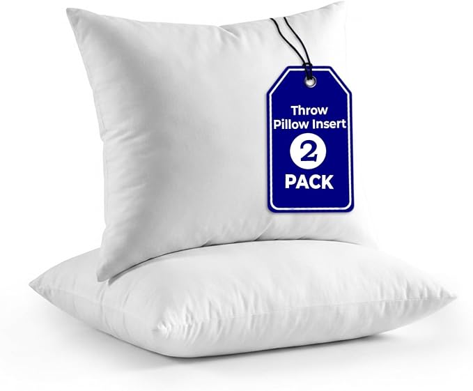 QUBA LINEN Throw Pillow Inserts (Set of 2, White), 14x14 Inches - Premium Cushion Fillers for Sofa, Bed, and Home Décor (14x14 Inch (Pack of 2))