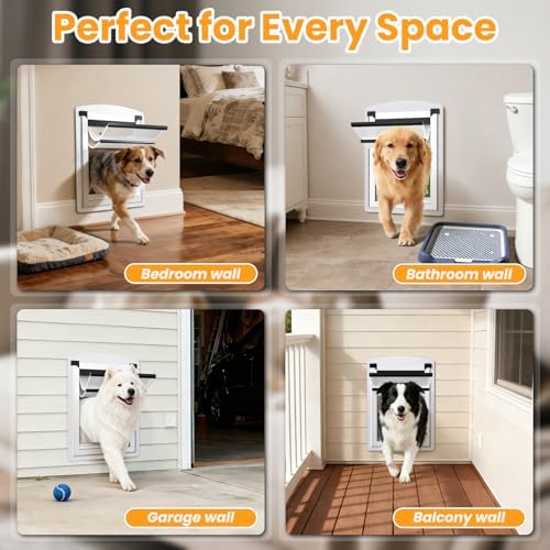 Large Dog Door for Wall, Weatherproof Steel Pet Entry Door | Telescoping Tunnel, Magnetic Flaps, 2 Sliding Lock Panels, Weatherproof Design, Easy to Install
