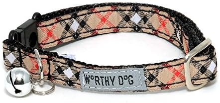 THE WORTHY DOG Graphic Pattern, Breakaway Cat Collar, with Bell, Tan