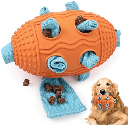 ETIAL Dog Snuffle Soccer Ball Toy, Interactive Dog Foraging Toys for Aggressive Chewers, Mentally Stimulating Slow Feeder Dog Treat Dispenser for Large Medium Small Dog and Puppies (Orange)