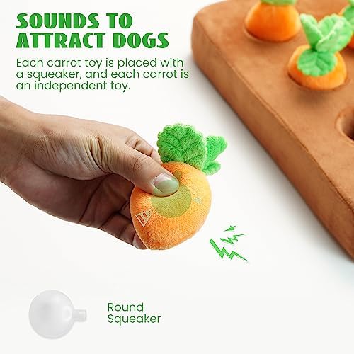 Nocciola Carrot Puzzle Dog Toys, 12PC Squeaky Carrots & Farm Snuffle Mat for Hide and Seek Snuffle Toys for Small and Medium Dogs, Carrot Patch Dog Toy to Keep Them Busy