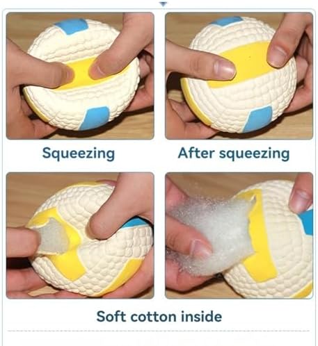 Squeaky Chew Dog Toys Interactive Sports Balls with Squeaker Soft Latex Rubber Bouncy Fetch Ball Toy (Soccer, Volleyball, Football, Tennis) for Puppy & Dog (Volleyball,Small)