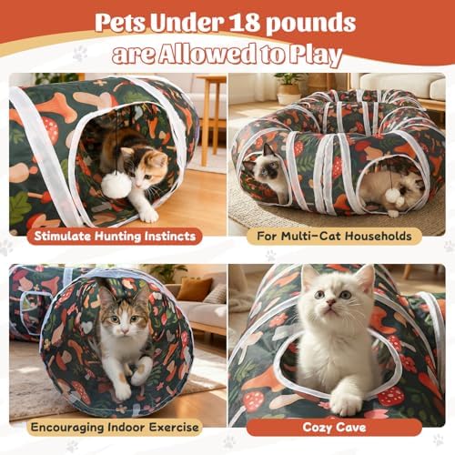 Cat Tunnel for Indoor Entertainment, Tear-Resistant Cat Play Tube with Play Ball, Collapsible Pet Tube with Interactive Peephole, Ideal for Outdoor Exercise for Kittens Puppies Rabbits (8-Shaped)