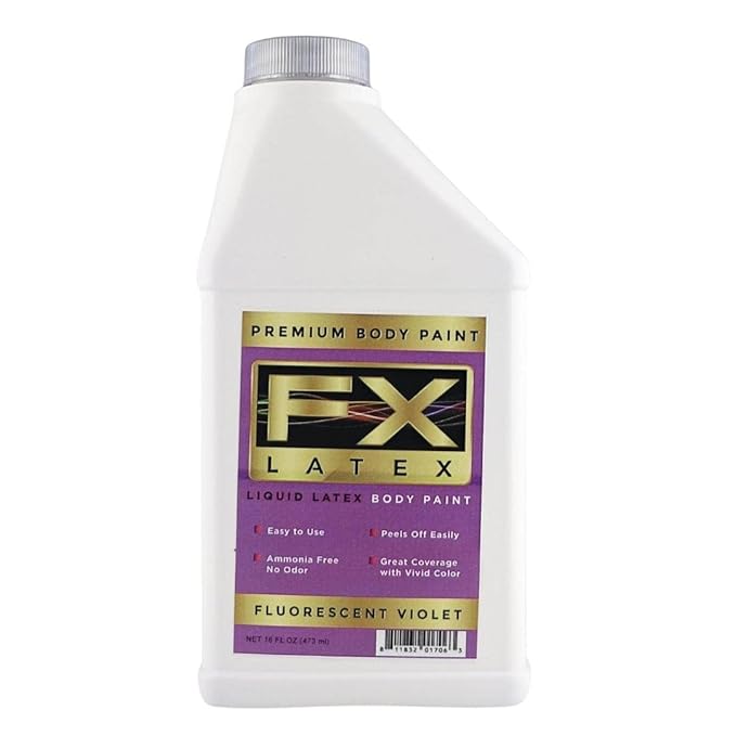 Liquid Latex - Face and Body Paint, Ammonia Free, Easy On and Off, Cosplay Makeup, Create Professional Monster, Zombie Arts 16 Oz (Fluorescent Violet)