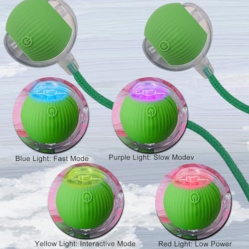 Interactive Cat Dog Toy Ball with LED Light, Automatic Rolling(Green)