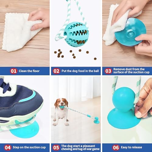 Interactive Dog Toys to Keep Them Busy, Suction Cup Tug of War Rope, Puppy Teething Chew Toy, Treat Dispensing Puzzle Ball for Aggressive Chewers, Small Medium Dogs - Blue