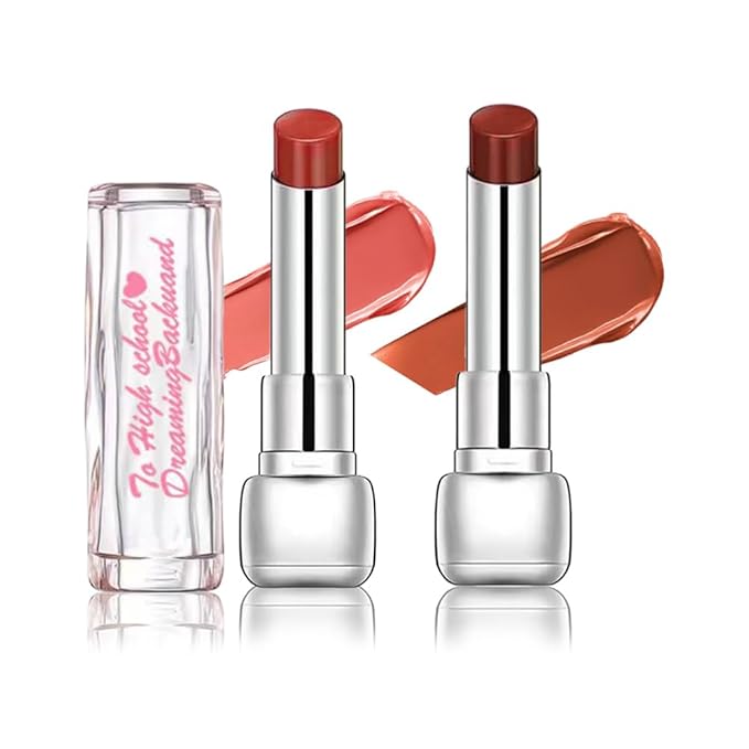Plumper Moisturizing Butter Lipstick for Women, Natural Tinted Lip Balm Shine Nourishing Hydrating Lip Gloss Stain for Dry Lips, Lightweight Lip Liner Care Makeup, Vegan, 2Pc Rose & Brown Black