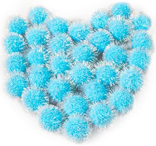 VAPKER 30 Pcs Cat Ball Toys Sparkle Balls Extra Large 2 Inch Cat's Favorite Chase Glitter Ball Glitter Tinsel Pom Poms Balls Light Blue Color