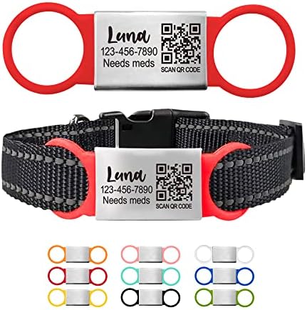 Personalized QR Code Pet ID Tag – Silent Slide-On Name Tag for Dogs and Cats – Scannable Lost and Found Smart Tag – Custom Engraved Pet Identification for Collars and Harnesses