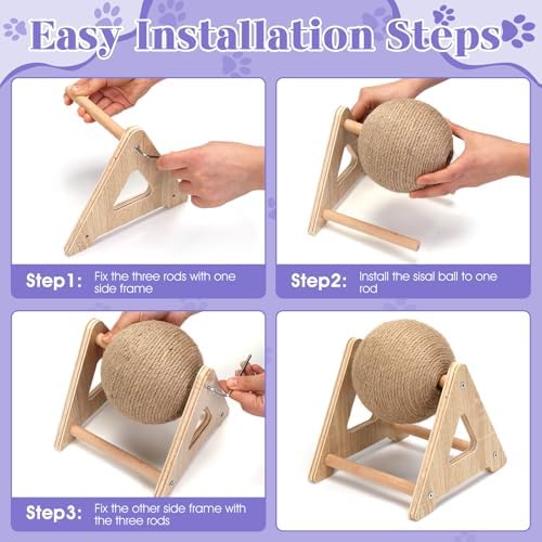 Outamateur Cat Scratcher Sisal Ball Toy, Sisal Scratching Ball with Stable Stand, Interactive Cat Exercise Toy, Interactive Play Toys for Kittens, Cats, Small Pets