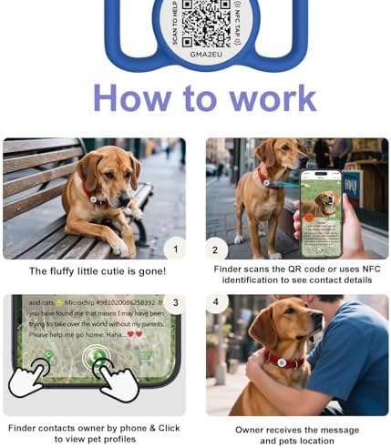 QR Code Dog Tag with NFC, Personalized Pet ID Tag, Silicone Dog ID Tag, Modifiable Pet Online Profile, Multiple Emergency Contact, Scan QR Code Send GPS Location Email (Regular, Navy Blue)