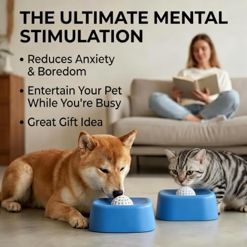Slow Feeder Dog Bowl for Liquid & Wet Food with Rolling Ball
