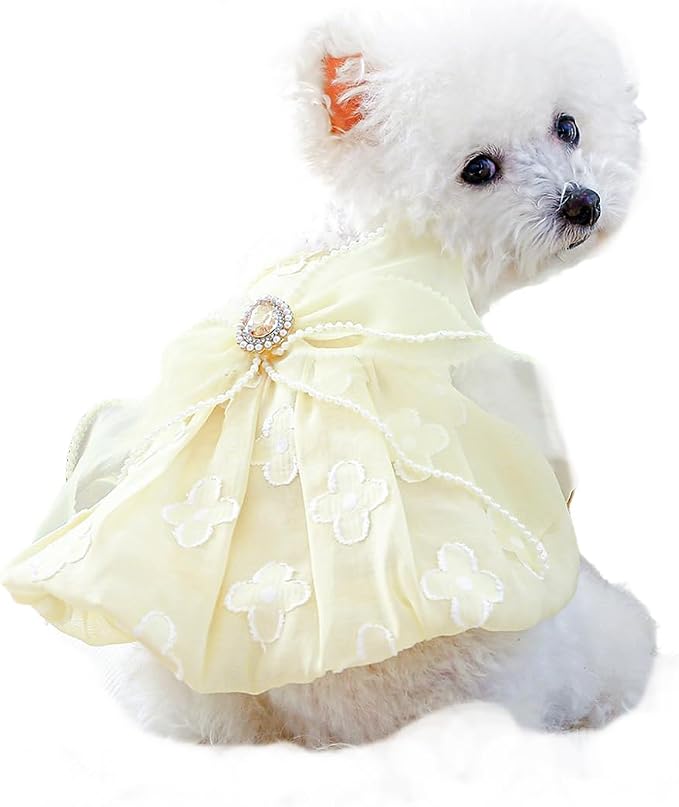 Dog Lace Dress Cat Suspender Skirt (Flower Skirt,M) | Summer Autumn Small & Medium Pet Party Dress For Yorkie Maltese Chihuahua Pug Shih Tzu Toy Poodle French Bulldog
