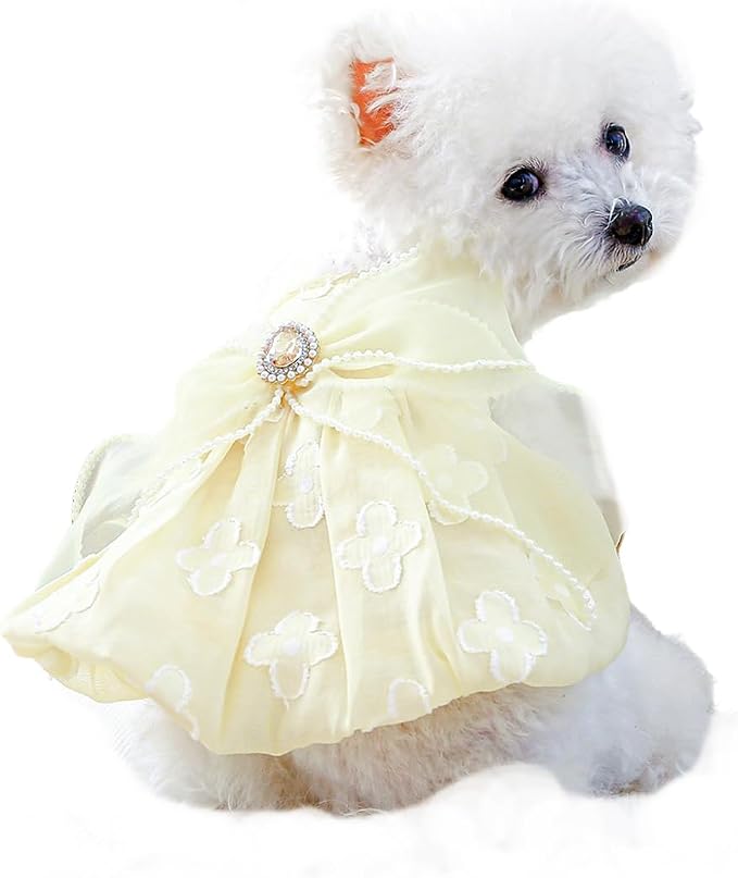 Dog Lace Dress Cat Suspender Skirt (Flower Skirt,L) | Summer Autumn Small & Medium Pet Party Dress For Yorkie Maltese Chihuahua Pug Shih Tzu Toy Poodle French Bulldog