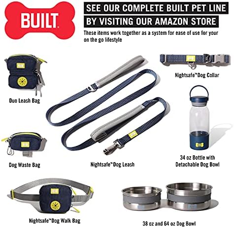 BUILT Duo Leash Bag (Pet Waste Bag & Treat Holder), Navy and Yellow