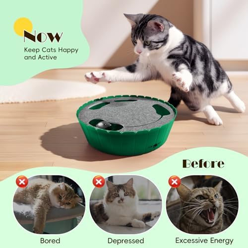 Pawaboo Interactive Cat Toy with Running Mouse, Automatic Track Kitten Toy | Electronic Motion Cat Toy for Indoor Cats, Pop and Play Hide Seek Cats Toys Hunting Mouse for Kitty Play Exercise, Green