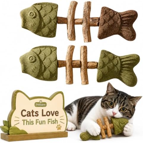 Cat Chew Toy Natural Silvervine Catnip Blend Fish Bone Shaped Teething Sticks for Indoor Kittens to Bite and Play with Fun Stimulation for Pet Mouth Dental Care and Teeth Cleaning