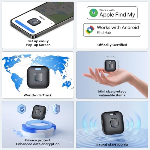 Hoxe Air Tracker Tags-4 Pack for iOS & Android, Smart Tag for Key, Bag, Pet | Dual System Luggage Tracker Compatible with Apple Find My & Google Find Hub App, Bluetooth Key Finder Replaceable Battery